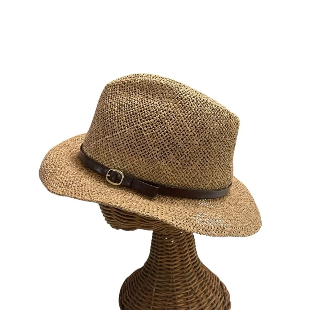 VTG Moja XL Men’s Woven Straw Fedora Hat with Brown Leather Band – Made in Korea